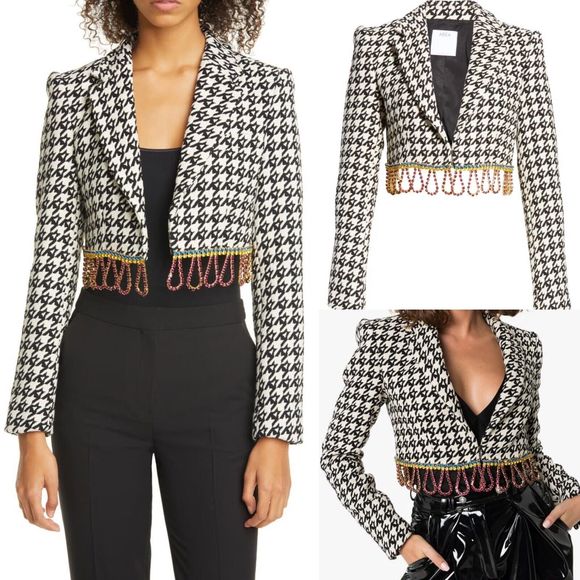 AREA Jackets & Blazers - $1,580 AREA Crystal Fringe Houndstooth Wool Blend Bolero Jacket Women’s Size 2